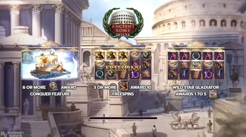 Ancient Rome Deluxe AI - リールとインターフェースのメイン画面